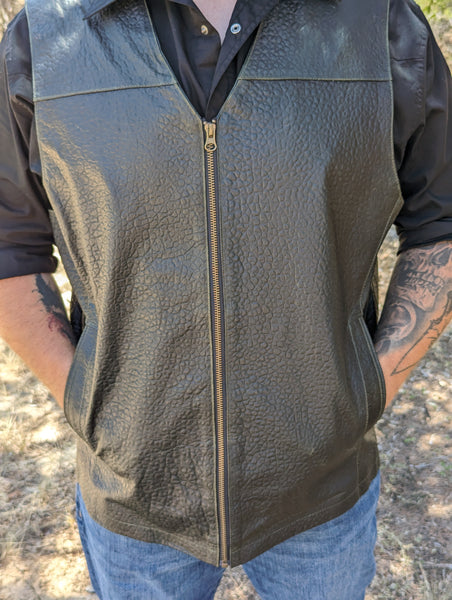 # 122 The Durango Vest in American Bison. Zip closure with a classic V Neck Western look