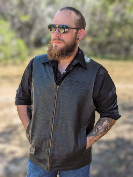 # 122 The Durango Vest in American Bison. Zip closure with a classic V Neck Western look