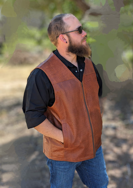 # 122 The Durango Vest in American Bison. Zip closure with a classic V Neck Western look