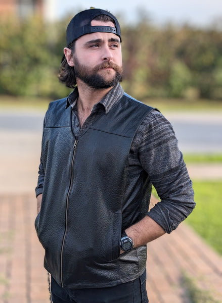 # 122 The Durango Vest in American Bison. Zip closure with a classic V Neck Western look