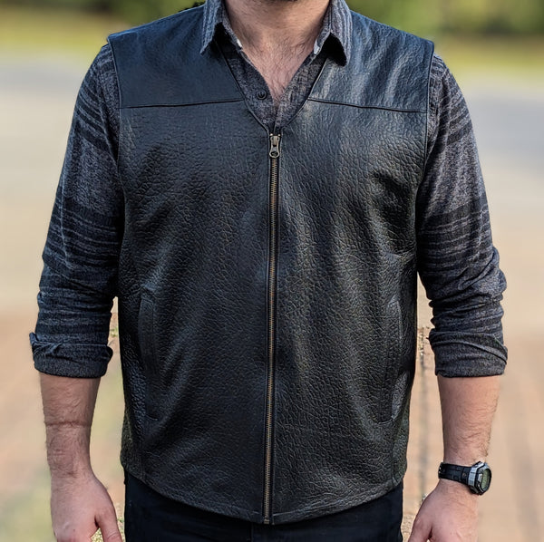 # 122 The Durango Vest in American Bison. Zip closure with a classic V Neck Western look