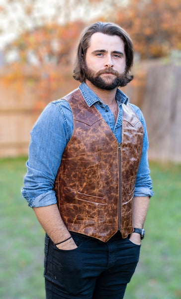 # 107 Dakota Western Zip Vest - American Bison in Grizzly "Camo" - 9 inch Interior Conceal & Carry pockets on each side + a Breast Pocket for smartphone, etc.