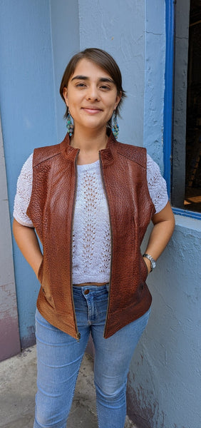 #103-v Telluride Fashion Biker Vest in American Bison for the Ladies