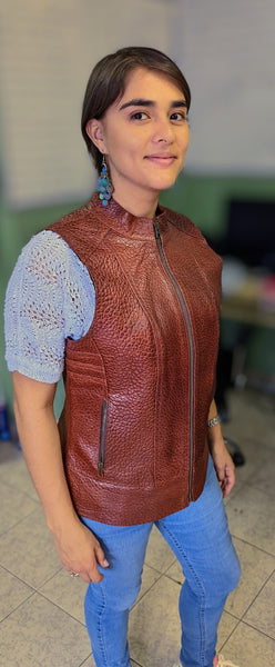 #103-v Telluride Fashion Biker Vest in American Bison for the Ladies