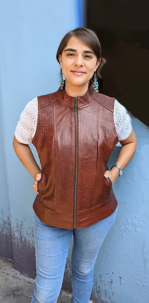 #103-v Telluride Fashion Biker Vest in American Bison for the Ladies