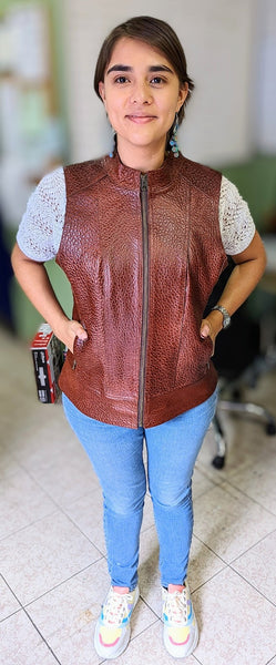 #103-v Telluride Fashion Biker Vest in American Bison for the Ladies