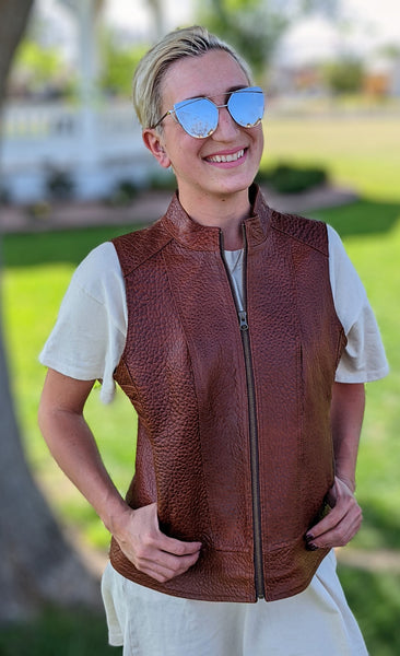 #103-v Telluride Fashion Biker Vest in American Bison for the Ladies