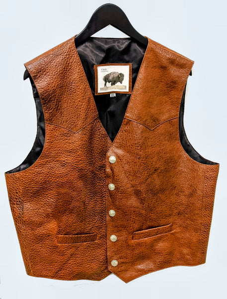 #109 Cody Classic Western Vest in American Bison - "The finest bison leather vest I have ever seen .... " - herdwear.net.  Interior Conceal & Carry pockets on each side + a Breast Pocket for smartphone, etc.
