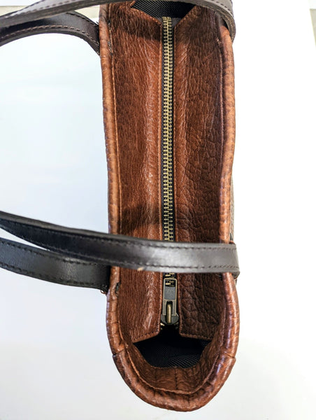 #3500 Cibolo American Bison Medium tote with Gussets & Piping. Color: Cinnamon . Dimensions: 12.5 " H x 15" L x 4" D