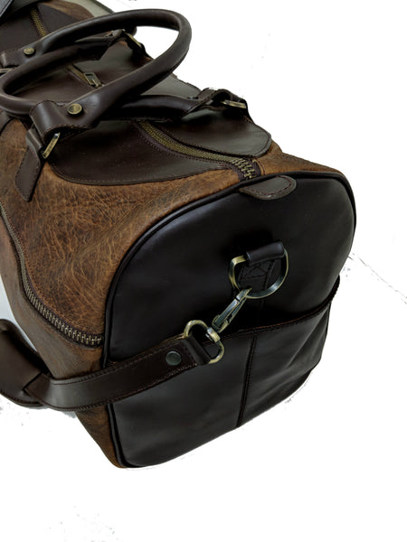 754 Large Duffel - Authentic heirloom American  Bison . Dimensions: 21” L x 12” H x 10 D “ Color: Old Comanche brown