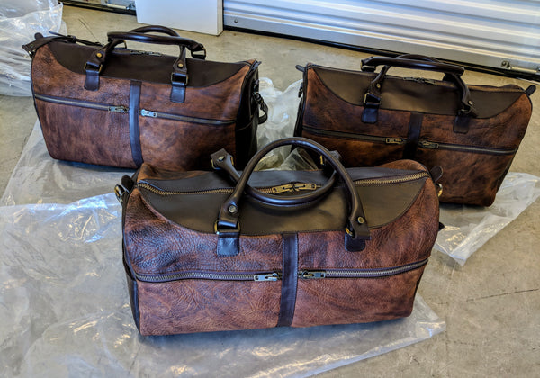 754 Large Duffel - Authentic heirloom American  Bison . Dimensions: 21” L x 12” H x 10 D “ Color: Old Comanche brown
