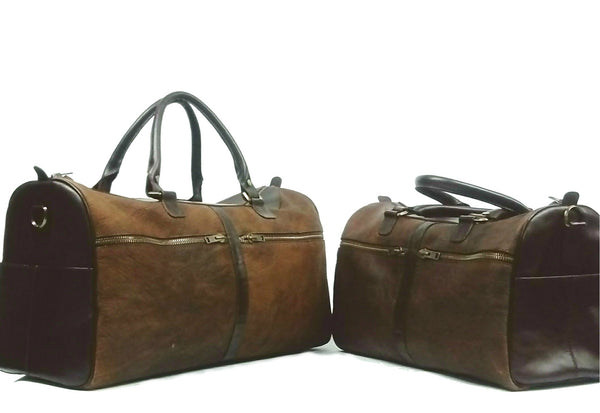 754 Large Duffel - Authentic heirloom American  Bison . Dimensions: 21” L x 12” H x 10 D “ Color: Old Comanche brown