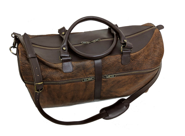 754 Large Duffel - Authentic heirloom American  Bison . Dimensions: 21” L x 12” H x 10 D “ Color: Old Comanche brown