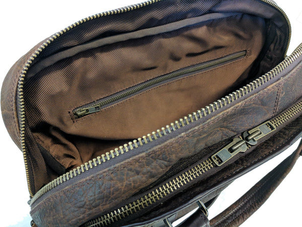 700 Flight Bag Briefcase authentic heirloom, American Bison (Buffalo)  Dimensions: 17" L x 12" H x 7" W