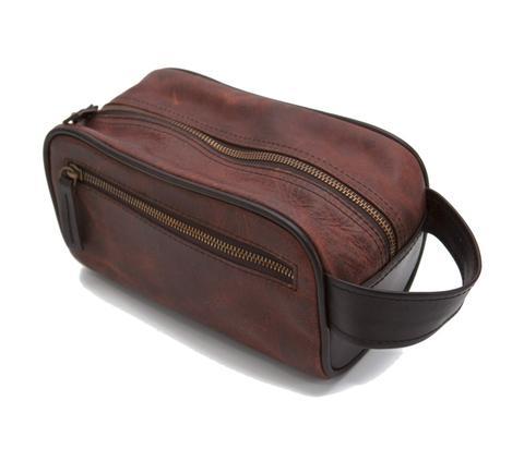 945 Shave Kit in authentic, heirloom, shrunken grain American  Bison  Leather Dimensions 9 ⅜” L x 5” H x 4 ½” W  special 2 for 1 combo includes original design #939 Razor case