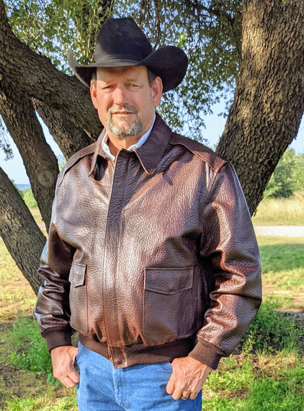 #111 Jackson Hole Buffalo Bomber Jacket in American Bison. USA designed in Texas. Custom tanned, North American made.   Lifetime Guarantee! Sizes: Medium, Large, XL, XXL, XXXL
