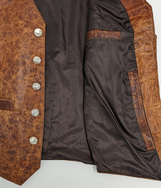 #109 Cody Classic Western Vest in American Bison - "The finest bison leather vest I have ever seen .... " - herdwear.net.  Interior Conceal & Carry pockets on each side + a Breast Pocket for smartphone, etc.