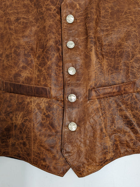 #109 Cody Classic Western Vest in American Bison - "The finest bison leather vest I have ever seen .... " - herdwear.net.  Interior Conceal & Carry pockets on each side + a Breast Pocket for smartphone, etc.