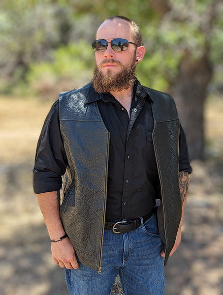 # 122 The Durango Vest in American Bison. Zip closure with a classic V Neck Western look