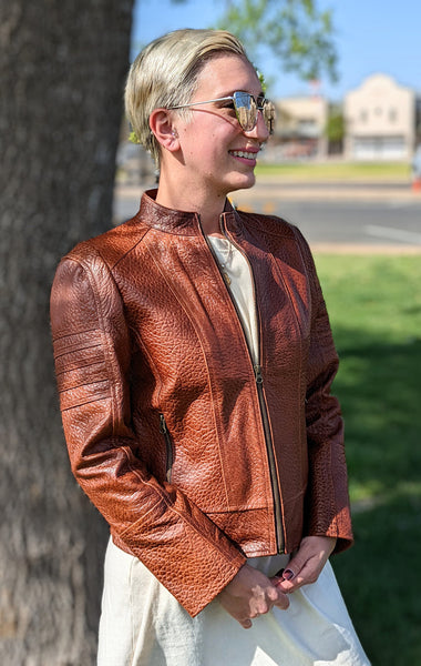 #103-v Telluride Fashion Biker Vest in American Bison for the Ladies