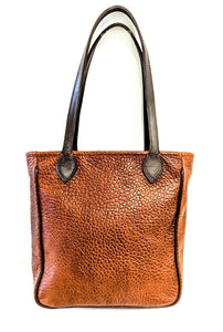 #3500 Cibolo American Bison Medium tote with Gussets & Piping. Color: Cinnamon . Dimensions: 12.5 " H x 15" L x 4" D