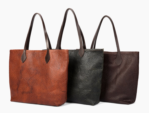 #3000 Large Tote Bags in American Bison - Cinnamon, Antique Patina Green, Espresso