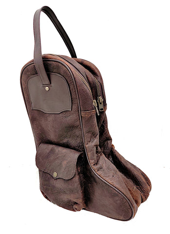 949 Boot Bag  in shrunken grain American Bison with external accessory pocket. These were originally custom made for M.L. Leddy Boots in Fort Worth, Texas Color: Comanche Brown